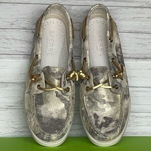 Sperry Women's AO Vida Metallic Silver Camo Boat Shoes. Size 8